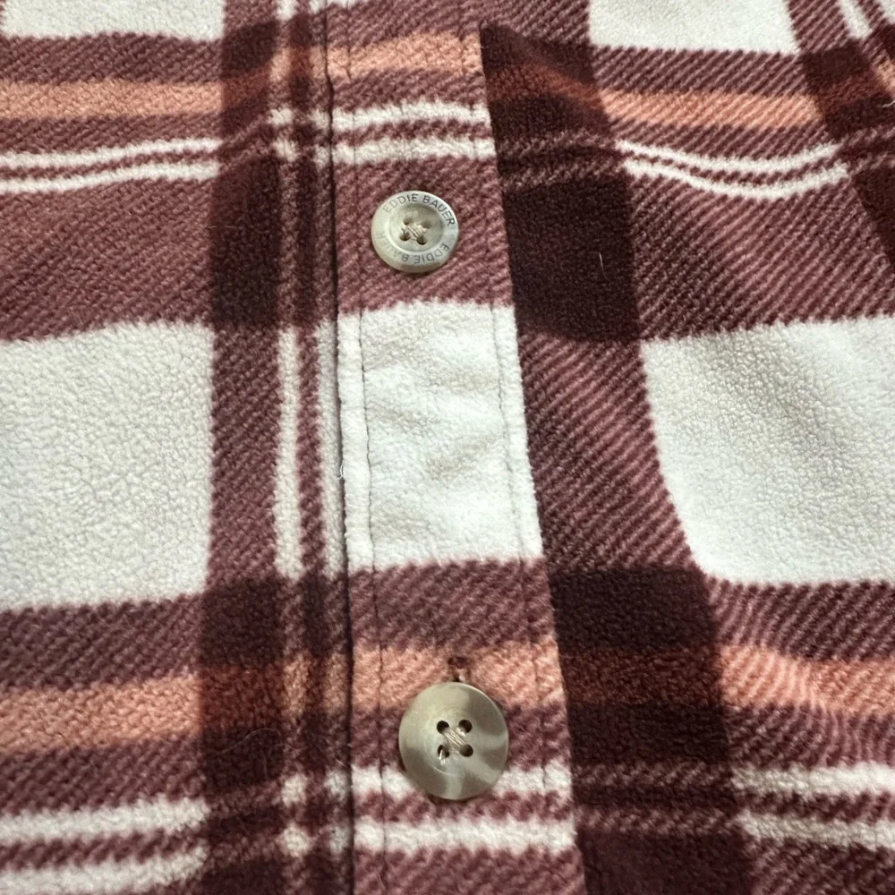 Eddie Bauer Women's Micro Fleece Flannel Plaid Shirt,‎ Button Up, Shacket, L